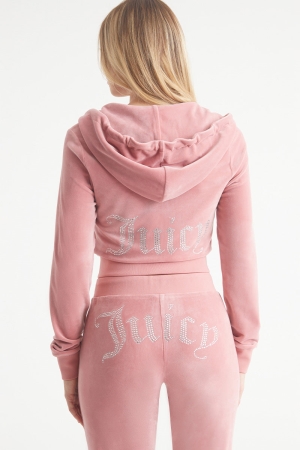 Blushing Pink Juicy Couture OG Big Bling Velour Hoodie | 028694-AIN
