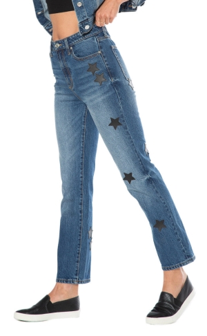 Medium Wash Juicy Couture Venice Faux Leather Star Jeans | 197038-FUE