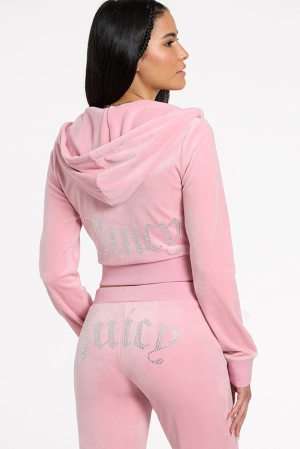 Rose Juicy Couture OG Big Bling Velour Hoodie | 247136-ARZ